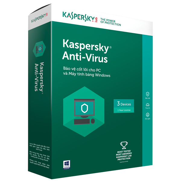 Phần mềm diệt virus Kaspersky Antivirus (KAV) - 3 User